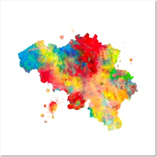 Belgium Map Watercolor Painting Posters and Art